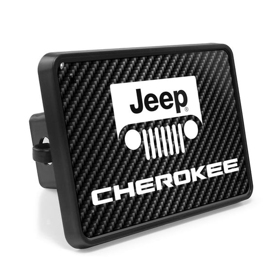 Jeep Cherokee UV Graphic Carbon Fiber Look Metal Face-Plate on ABS Plastic 2 Tow Hitch Cover