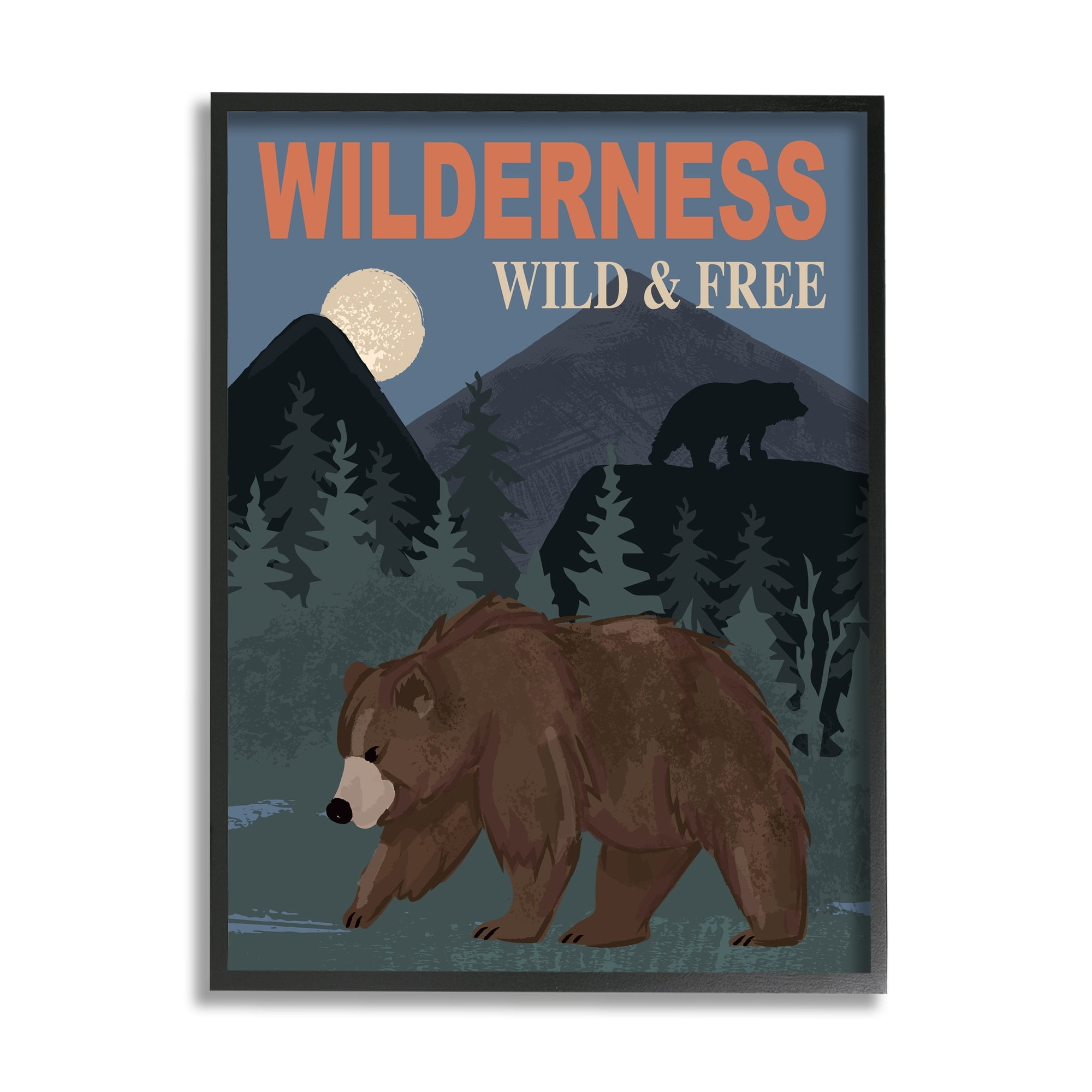 Stupell Industries Wild & Free Adventure Scene Mountain Forest Wildlife Graphic Art White Framed Art Print Wall Art, Design by Lisa Whitebutton