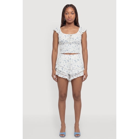 Women's Floral Ruffled Tiered Shorts