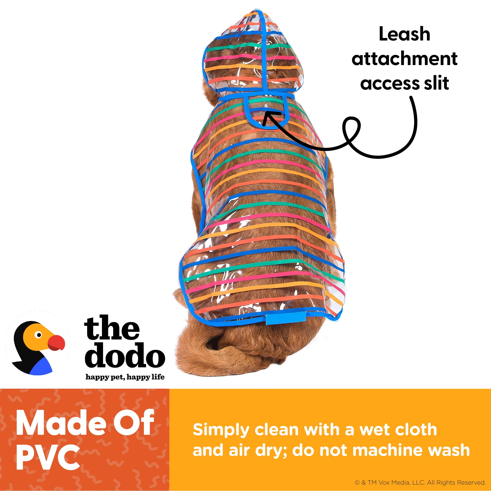 The Dodo Striped Clear Raincoat for Dogs -Medium