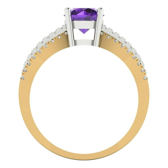 1.27 ct Round Cut Natural Amethyst Solitaire with Accents Engagement Ring for Women in 18K Yellow/White Gold