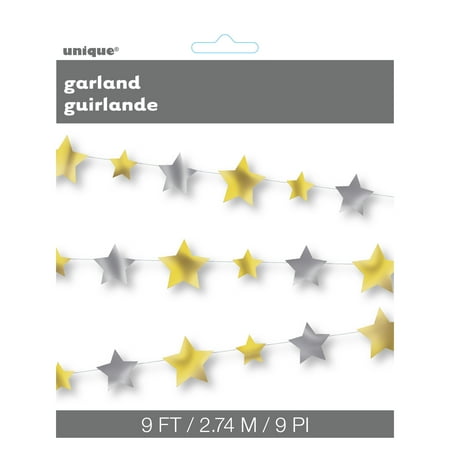 Gold Star Garland - Gold and Silver Foil Stars Garland, 9ft