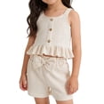thumbnail image 2 of Gamivast Toddler Girls Summer Shorts Set Button Down Ruffle Tank Top and Bow Knot Bottoms 2 Piece Outfits Textured Casual Playwear Clothes, 2 of 6