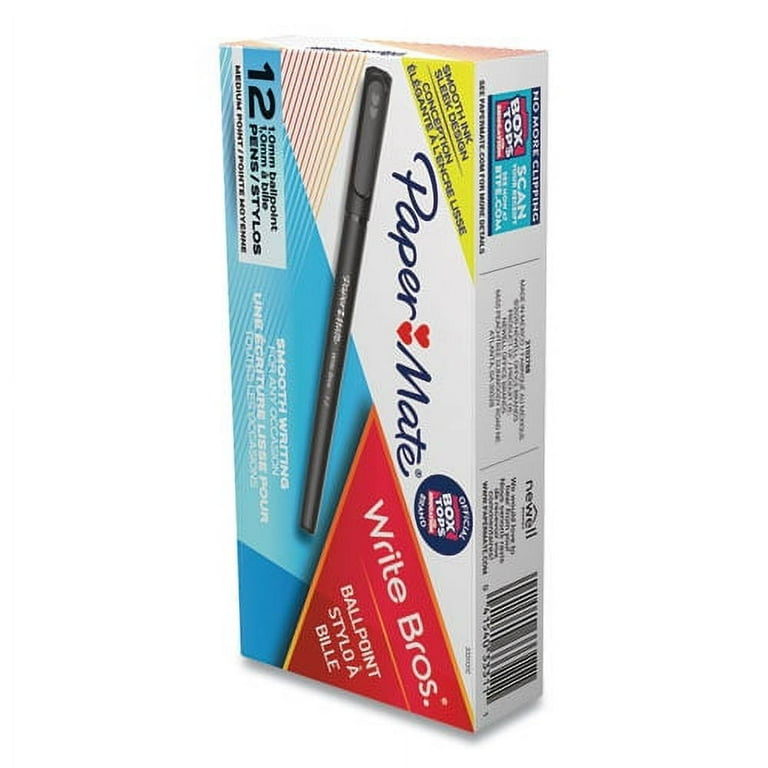 Write Bros. Ballpoint Pen, Stick, Medium 1 mm, Black Ink, Black Barrel, Dozen Write Bros. Ballpoint Pen, Stick, Medium 1 mm, Black Ink, Black Barrel, Dozen