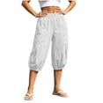 thumbnail image 3 of Jalioing Women's Capri Pants Casual Summer Elastic Waist Cropped Trousers Solid Color Loose Cuffed Capris with Pocket, 3 of 9