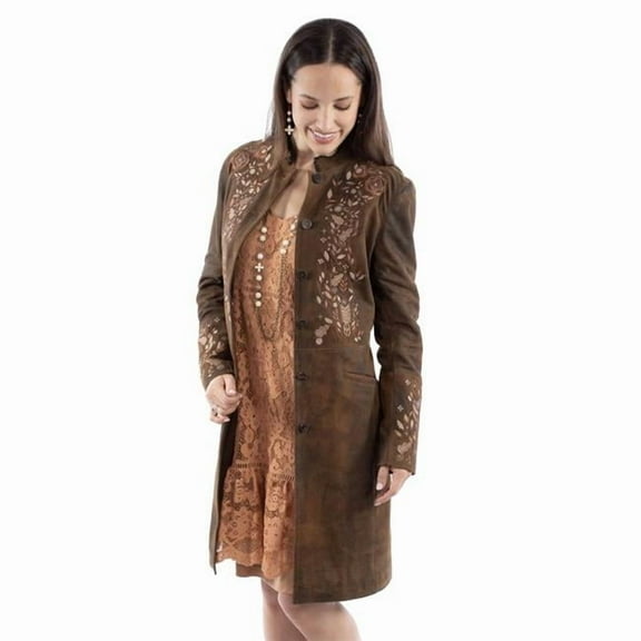 Scully L1150-306-L Western Jacket Womens Knee Length Embroidered, Brown - Large