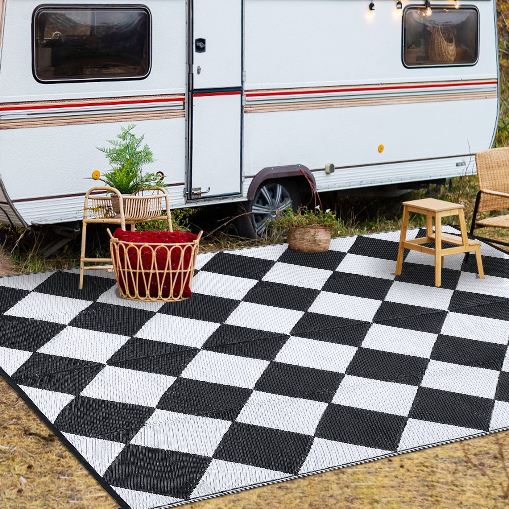 FairOnly 9'x18'Large Reversible Outdoor Area Rug Waterpoof Stain Resistant Rugs for Beach Camping