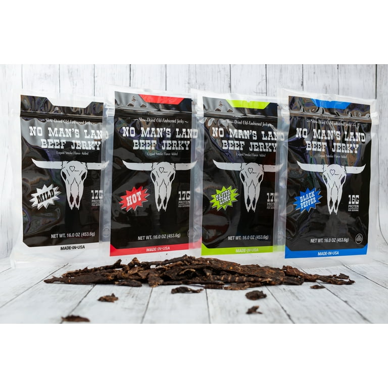 No Man's Land Hot & Spicy Beef Jerky - 6oz Bag, 17g Protein, Low Carb Slow-Dried Snack