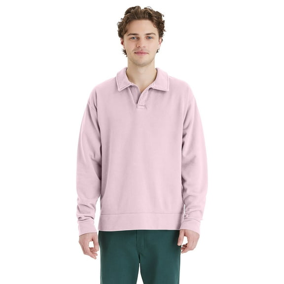 ComfortWash by Hanes - Unisex Garment Dye Polo Collar Sweatshirt - GDH490 - COTTON CANDY - M