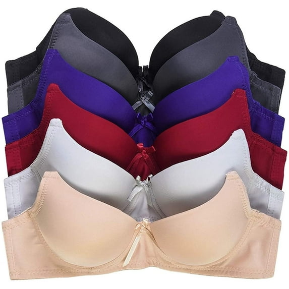 Pack of 6 Pieces Women's Wired Basic Regular Padded Everyday Bras A/B/C/D/DD (32A)