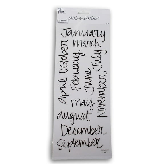 Handwritten Calendar Month Stickers - Black Script Stickers for Scrapbooking, Planner Organization, More - 12 Pieces