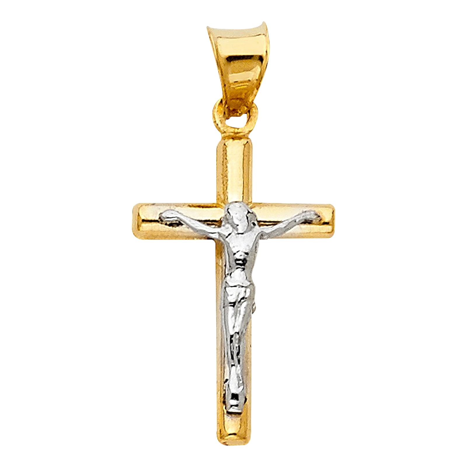 14K Real Two Tone Yellow Rose Gold Jesus Cross Dia Cut Crucifix Charm Pendant 
