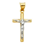 14k Two Tone Yellow White Gold Men Women Religious Jesus Cross Crucifix Pendant Necklace 19mm
