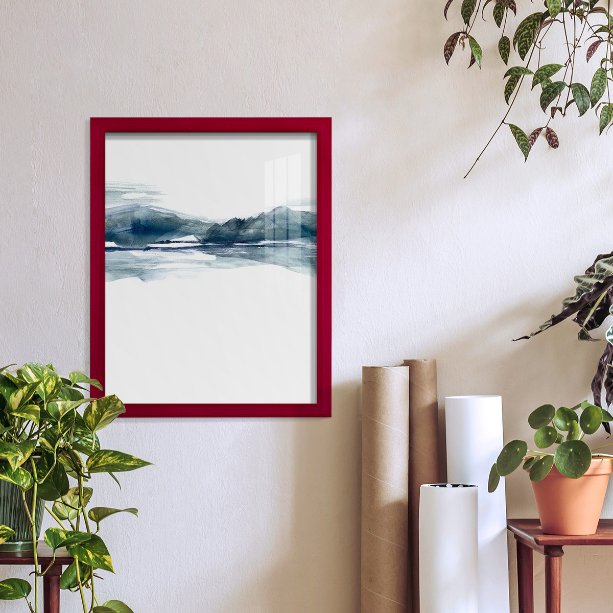 Stark Horizon II - Framed Print w/glass - Cherry Red