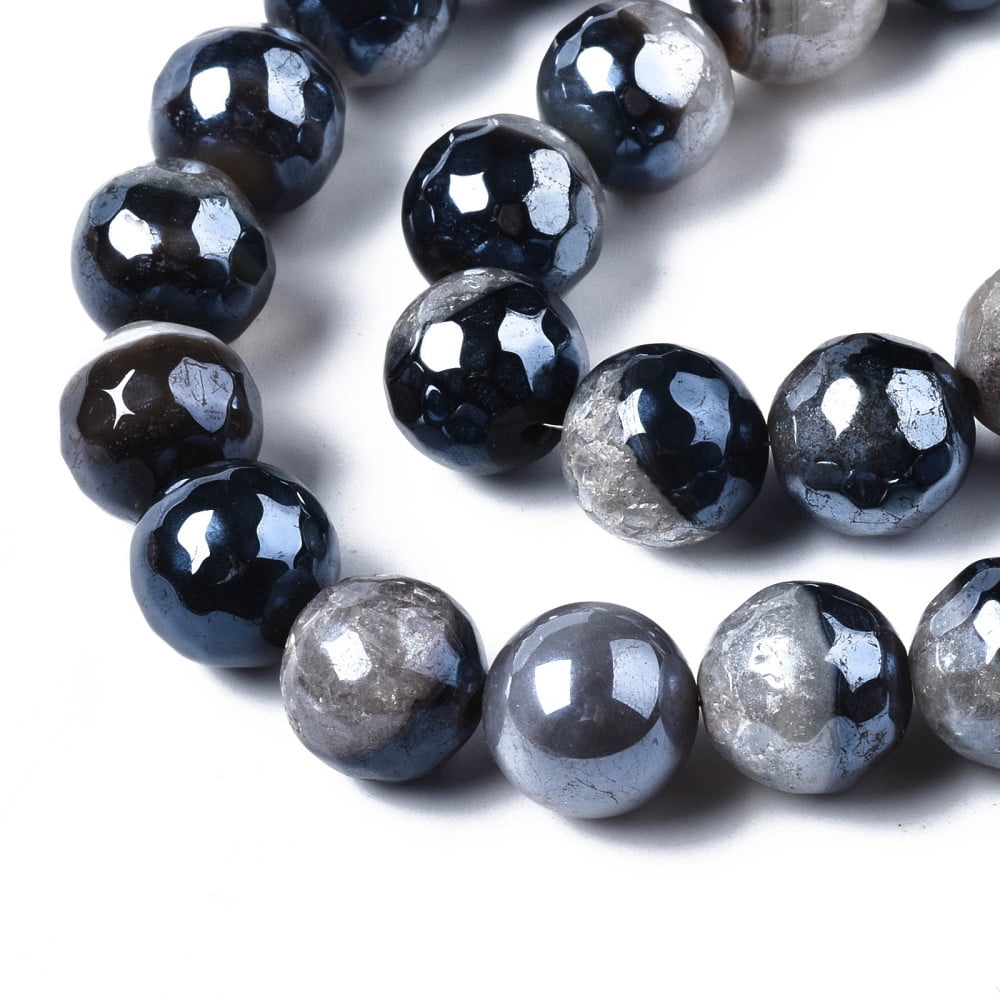3strands Agate Beads Strands Pearl Luster Faceted Round Dark Blue 12mm Hole: 1.6mm about 30~33pcs/strand 13.70~15.75 inch(34.8~40cm)