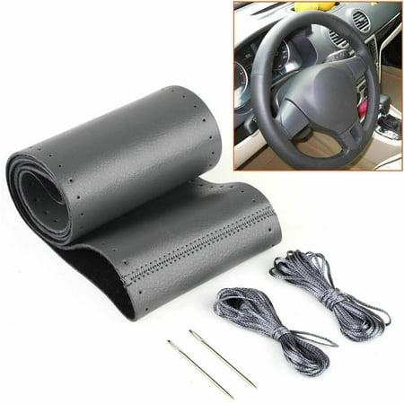 IVBDQV For Jeep - 15 inch / 38CM New Black Genuine Leather Car Steering Wheel Cover US Stock,C13