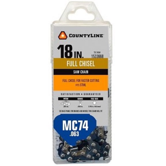 CountyLine 76374TSC Chainsaw Chain 18 Inch 74 Link Full Chisel Steel