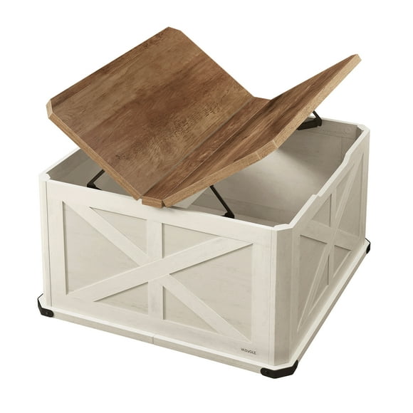 VASAGLE Farmhouse Coffee Table with Storage, Square Coffee Table for Living Room, Center Table with Flip-Top Lids