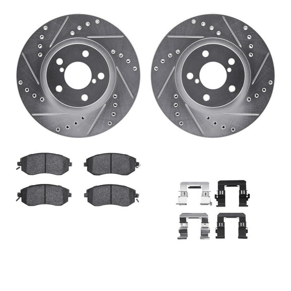 Dynamic Friction Company Front Brake Rotors-Drilled and Slotted-Silver with 5000 Advanced Brake Pads includes Hardware 7512-13011