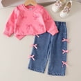 thumbnail image 2 of Conjunto de Pantalones para Niñas Sudadera de Punto con Estampado Lindo Y Pantalones Largos de Denim Lavados, Cuello de Manga Larga Y Conjunto de Camisa para Uso Diario Casual, 2 of 9
