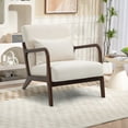thumbnail image 3 of PAPROOS Accent Chair Set of 2, Mid-Century Modern Armchair with Solid Wood Frame and Pillow, Velvet Fabric Upholstered Reading Chair for Living Room Bedroom, Beige, 3 of 11
