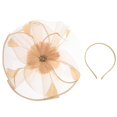 thumbnail image 3 of diadema creativa con plumas y flores grandes para fiesta, sombrero de cóctel, tocado de fiesta para mujer (dorado), 3 of 3