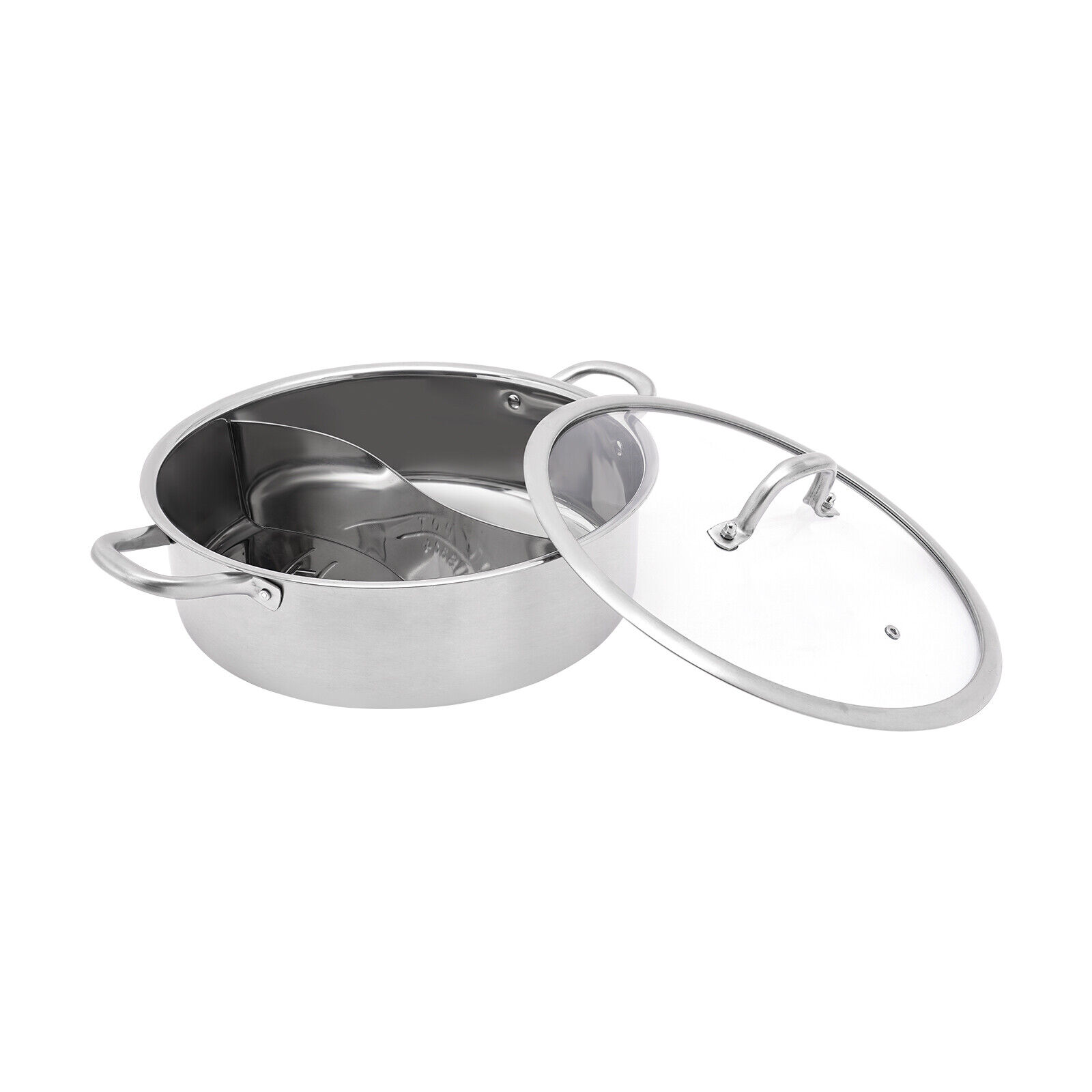 304 Stainless Steel Shabu Dual Sided Divider Cooking Soup Hot Pot 32cm Cookware with Lid