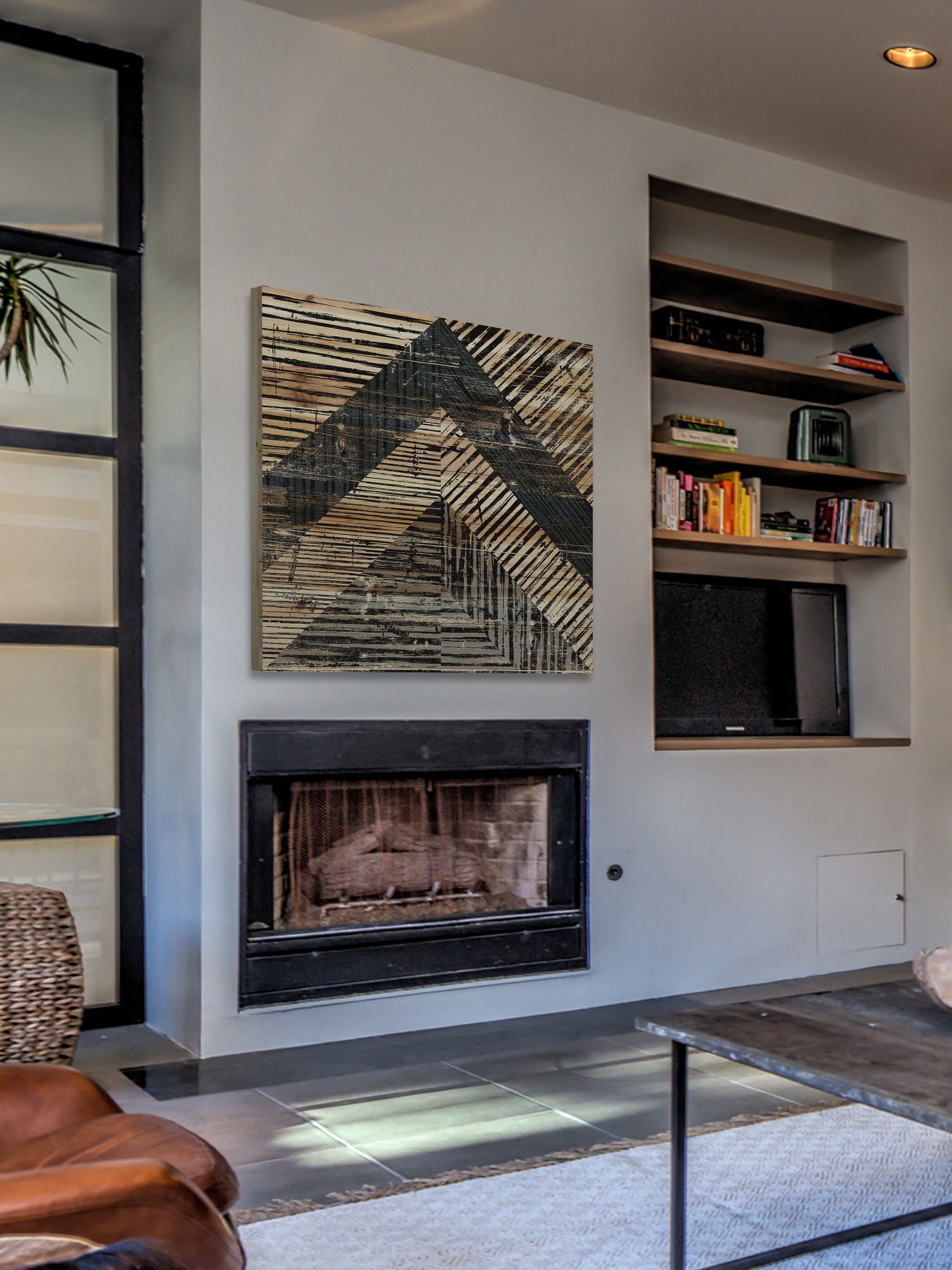 "Patterned Shapes" Painting Print on Natural Pine Wood