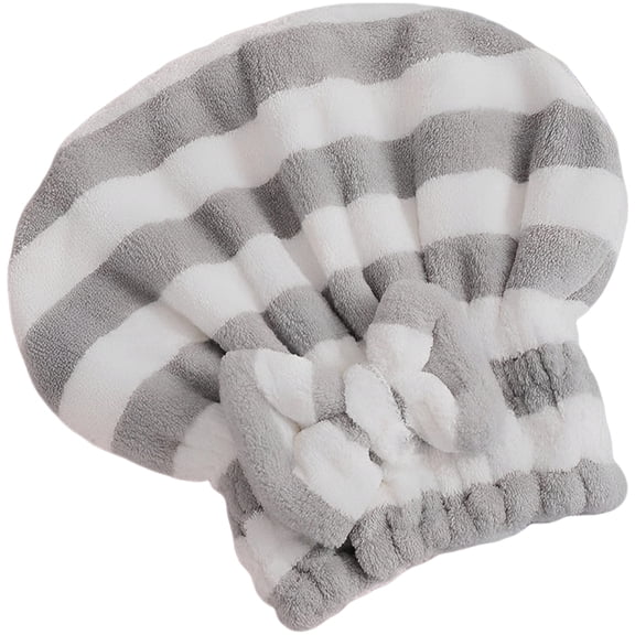 Hair Towel Wrap, Thickened Polyester Fiber Drying Caps with Bowknot, 3S Super Absorbent Fast Drying Turban for Long Hair, Elegant Style Shower Head Wrap for Women, Grey White