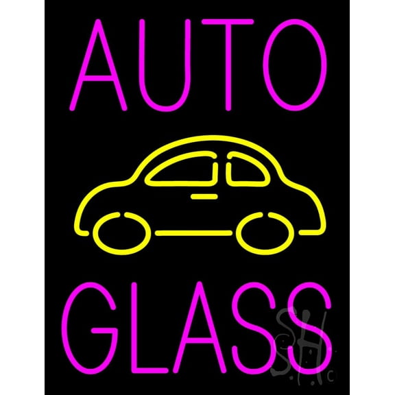 Auto Glass Block Logo LED Neon Sign 19 x 15 - inches, Clear Edge Cut Acrylic Backing, with Dimmer - Bright and Premium built indoor LED Neon Sign for automotive store, and mall.