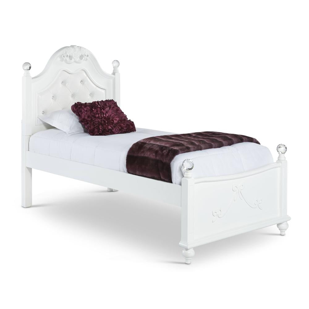 Picket House Furnishings Annie Kids Twin Size Button Tufted Traditional Platform Bed, White