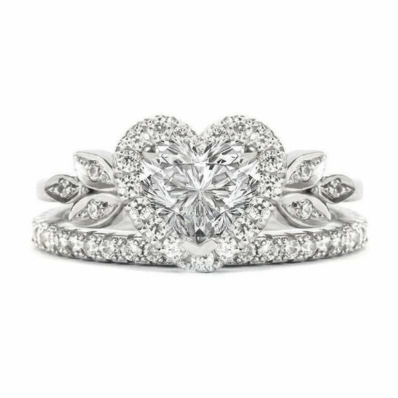 HeartsAndYou 2.25ct Heart Cut Moissanite Engagement Ring for Women Bridal Set Halo 18k White Gold Over Silver