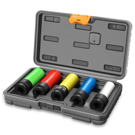 5-Pieces 1/2-Inch Drive Wheel Protector Impact Deep Socket Set - 15mm 17mm 19mm 21mm 22mm, Cr-V