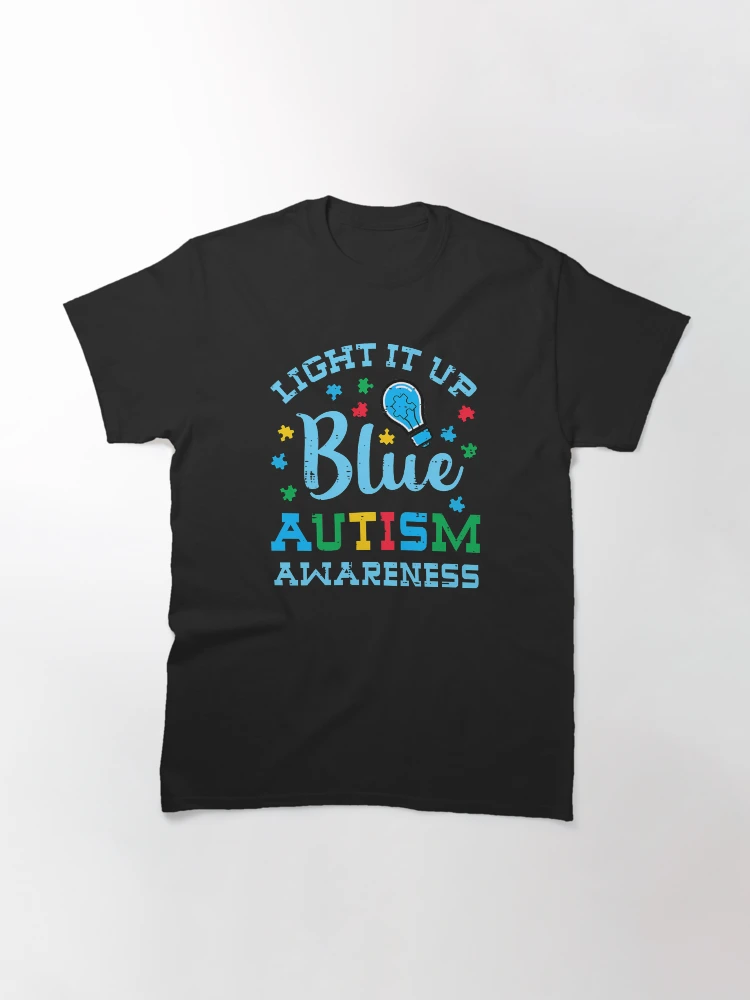 Autism Awareness Light It Up Blue T-Shirt Rainbow Puzzle Piece Graphic Tee Support Autism Awareness Month Shirt
