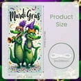 thumbnail image 2 of Green Crocodile Mardi Gras Banner Purple Feather Carnival Display Gold Crown Masquerade Mask Festive Backdrop for Mardi Gras Celebration Carnival Parade Festive Party, 2 of 9