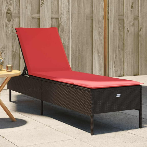 vidaXL Patio Sun Lounger Brown, Red PE rattan, powder-coated steel