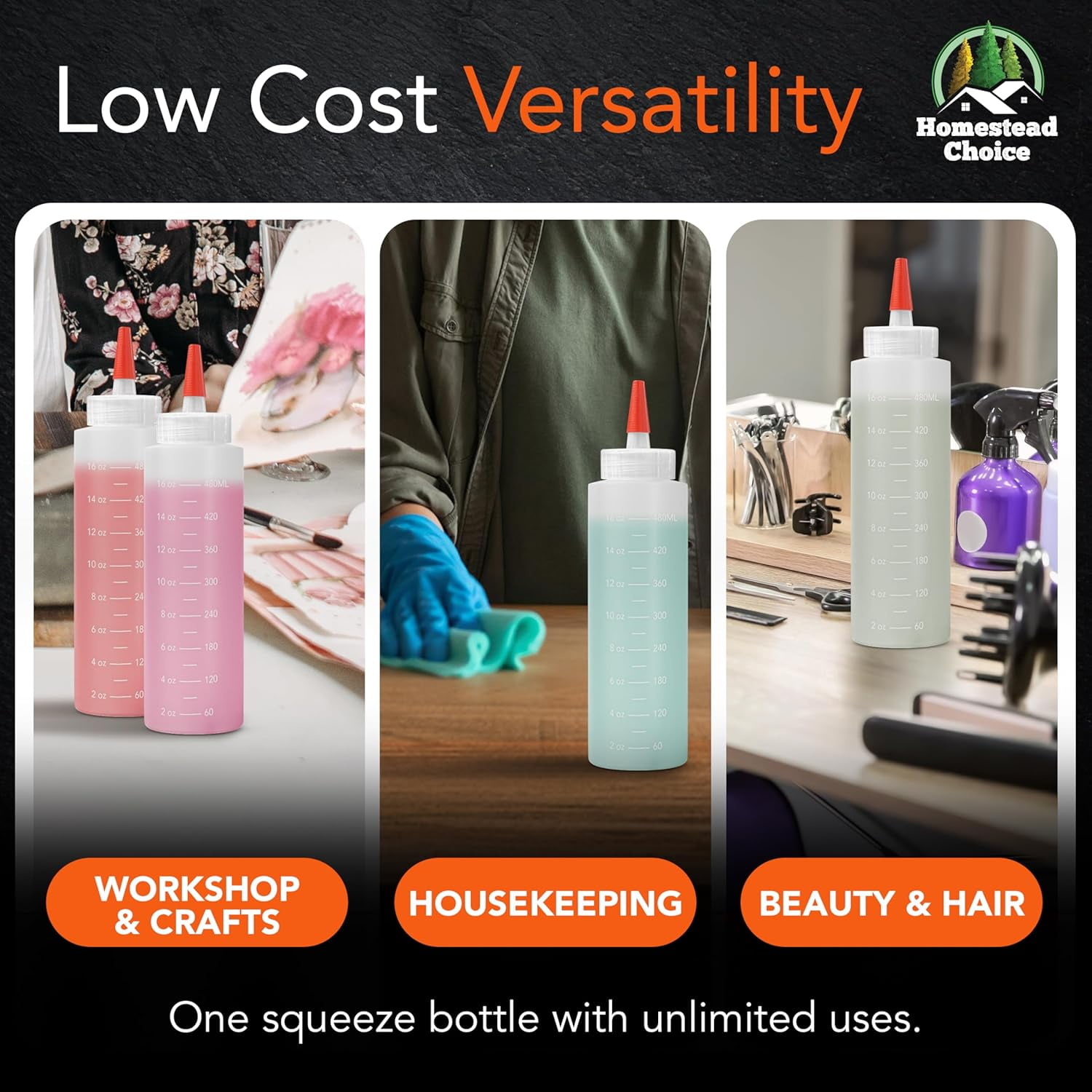 2-pack Plastic Squeeze Bottles for Sauces - 16oz Condiment Squeeze Bottles for Liquids - BPA Free Squirt Bottle with Cap - Ketchup, Syrup, Oil, Dressings, Honey & Arts and Crafts