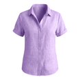 thumbnail image 7 of Womens Summer Linen Tops Short Sleeve Button Down Cotton Linen Shirts Lightweight Dressy Blouses Women Soft Lightweight Breathable Shirts Business Office Work Clothes, Purple 2XL, 7 of 7