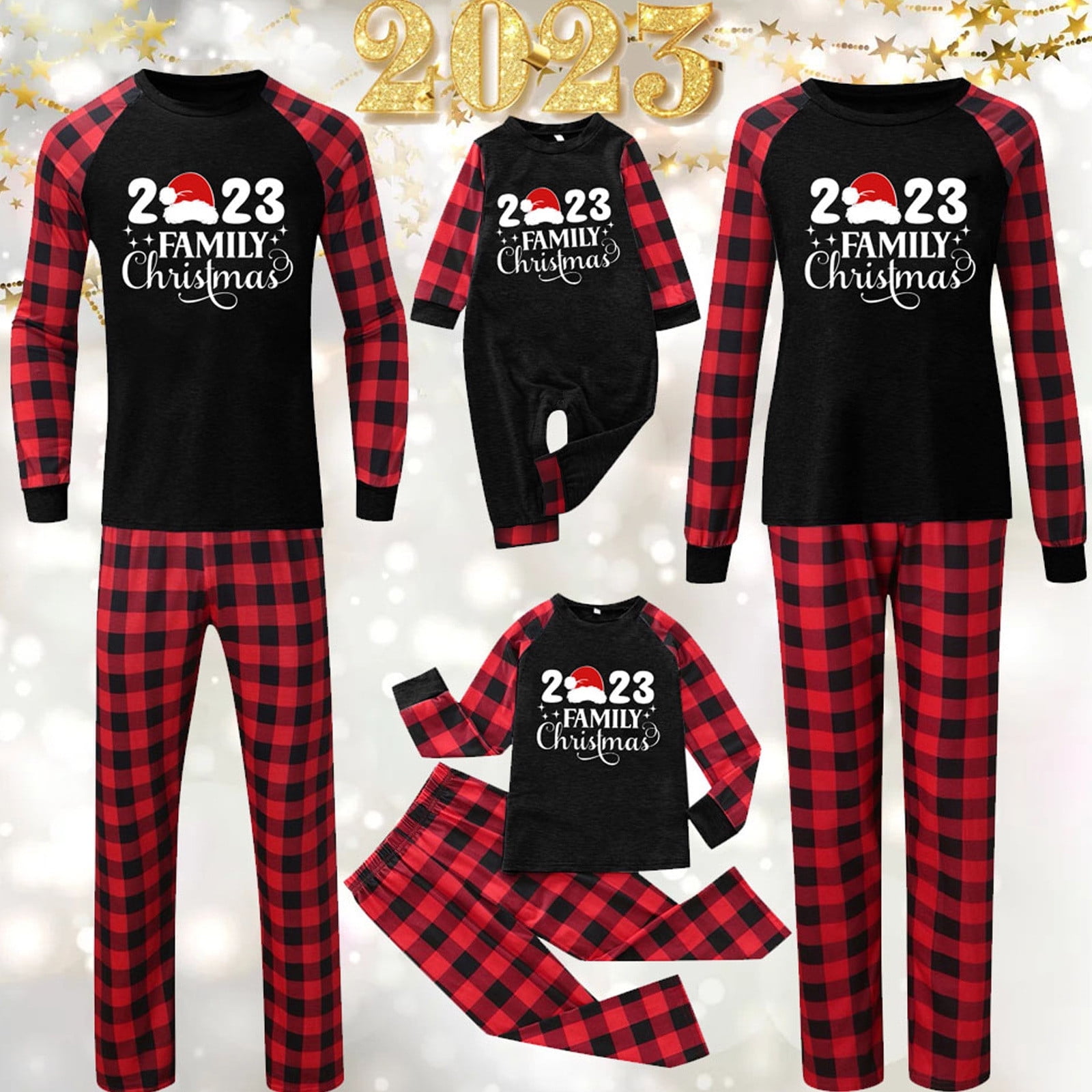 Wolfast Parent child Warm Christmas Set Printed Home Wear Pajamas Two piece Kid Set Red 8Y