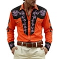 thumbnail image 2 of Mens Dress Shirts Western Cowboys Print Long Sleeve Button Lapel Top Casual Carnival Classic Comfortable Shirt for Men Orange XXXL, 2 of 4