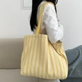 thumbnail image 6 of CHUMUD Women's Striped Canvas Shoulder Tote, Retro Casual Handbag, Reusable Multi-Purpose Travel & Grocery Bag, 6 of 9
