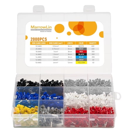 2000 wire terminal kit, 22-10 advanced wire end connectors, for safe connections, durable insulated terminal kit suitable for electrical, industrial, power control systems