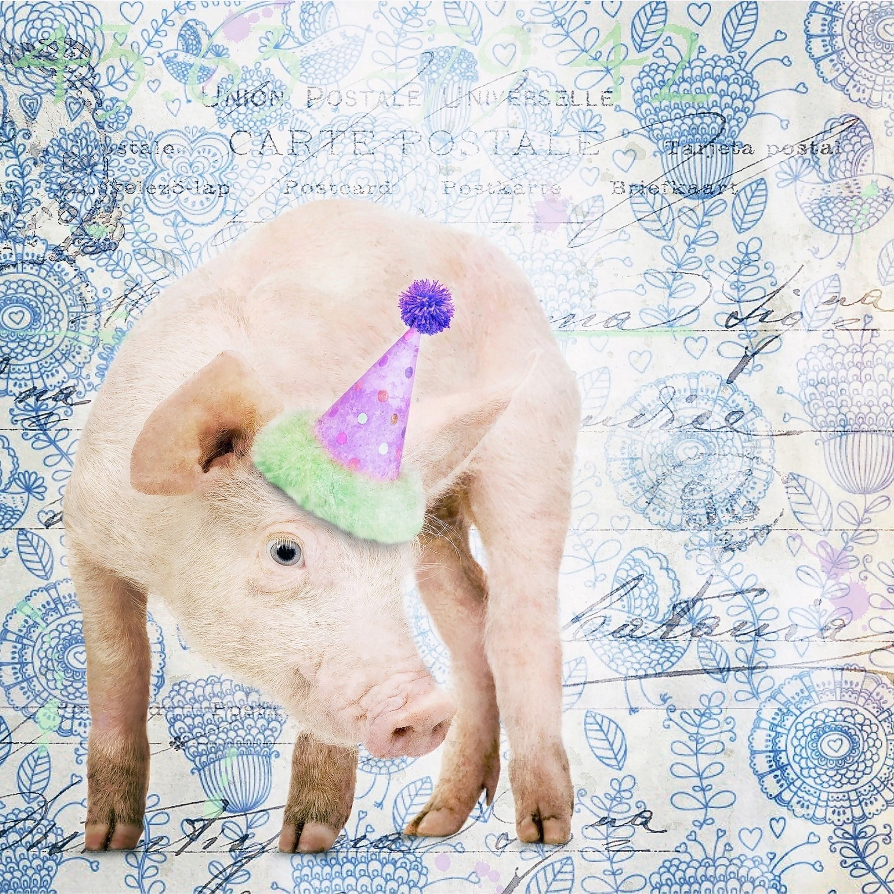 Marmont Hill "Party Pig" by Morgan Jones Painting Print on Wrapped Canvas