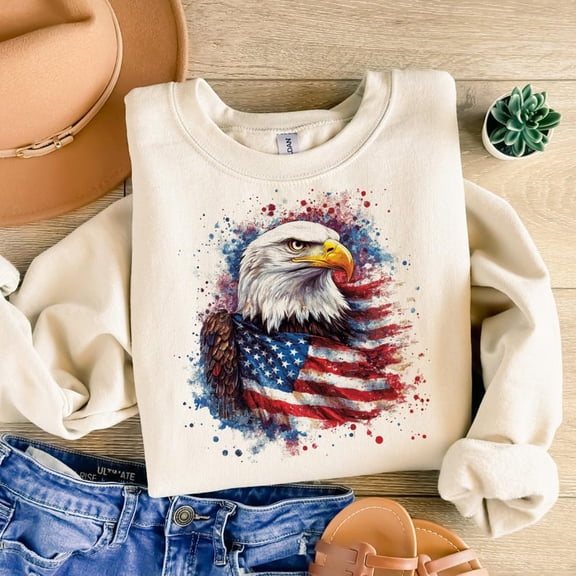 USA Eagle Flag Sweatshirt, Patriotic American Bird Pullover, United States Independence Day Pride Shirt NH