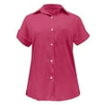 thumbnail image 5 of Clothing 2025 Womens Casual Short Sleeve Button Down Shirts Summer Plain Top Blouses with Pockets Womens Short Sleeve Button Down Shirts Official Collar Blouse Basic Simple Dress Shirt, 5 of 6