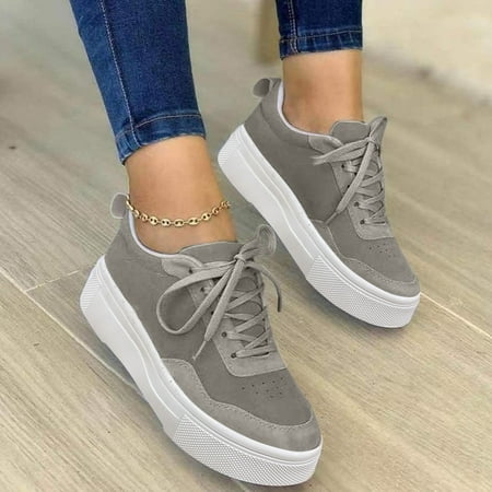 

YTJX Women s Fashion Suede Solid Color Large Size Flat Lace-up Casual Shoes