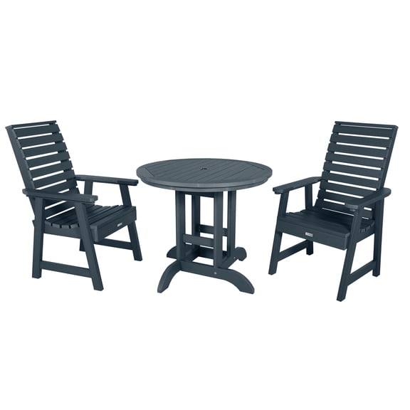 highwood Weatherly 3-piece Outdoor Dining Set - 36" Round Table, Dining-height Federal Blue