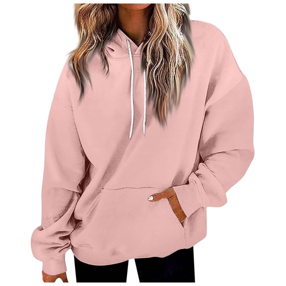 Htigea Womens Fall Sweatshirts Drawstring Pullover Hoodies 2026 Outfits | Oversized Long Sleeve, Baggy Hooded Tops, Pocket, Casual Trendy Daily Holiday Wear Pink S