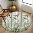 thumbnail image 3 of Dark Green Grass Large Area Rugs for Bedroom Living Room, Soft Non Slip Carpet Bedside Rug, Flower Dragonfly Retro Pastoral Rustic Round Floor Cover Kitchen Accent Rug 7' for Dining Room/Office, 3 of 9