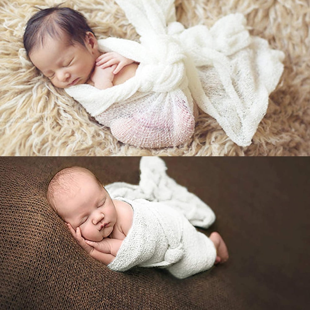 PENGXIANG 2 Pcs Newborn Baby Photography Props Elastic Knitted Photographic Swaddling Clothes Soft And Breathable Blanket Wraps For Infant Boys Girls
